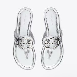 Tory Burch Miller Mirrored Metallic Silver Women's Sandals